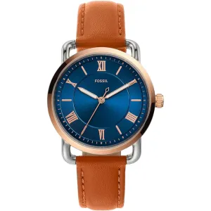 Fossil Women's Blue Dial Brown Leather Band Analog Quartz Watch - ES4825